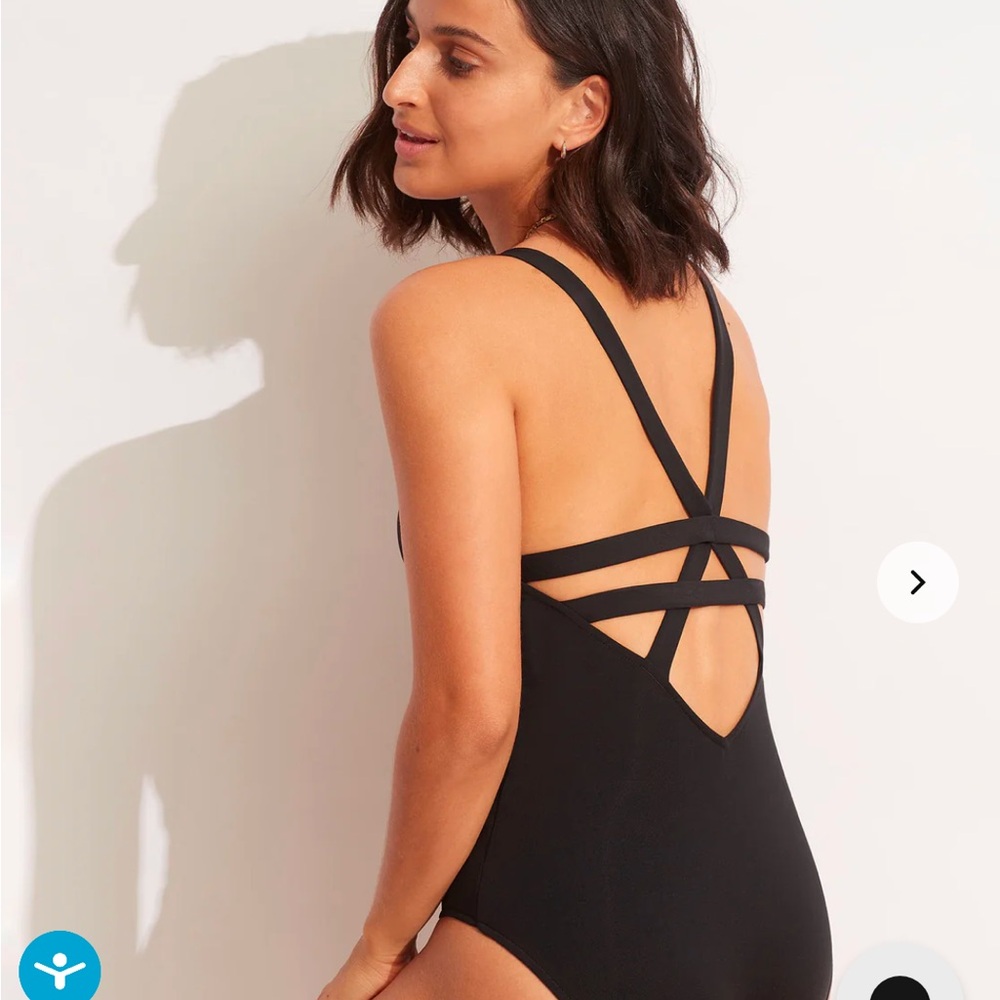 Seafolly Black One Piece Swimsuit with Geometric Cross-Back